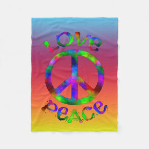Retro Style Tie-Dye Peace and Love Fleece Blanket