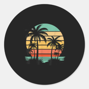 Retro Style Tropical Vintage Sunset Beach Palm Tre Classic Round Sticker