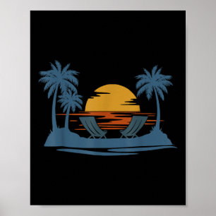 Retro Style Tropical Vintage Sunset Beach Palm Tre Poster