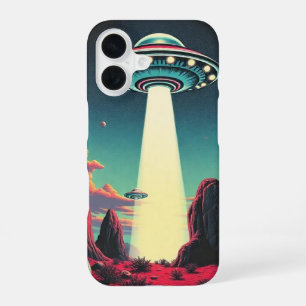 Retro style UFO making contact iPhone 16 Case