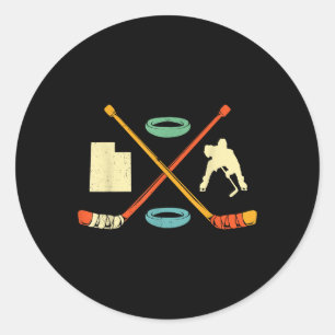 Retro Style Utah Ice Hockey Player Gift Field Team Classic Round Sticker