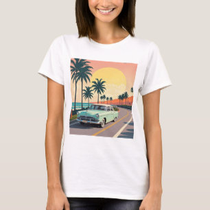 Retro-style vintage car on a coastal road T-Shirt