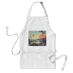Retro-style vintage car on beach front road standard apron