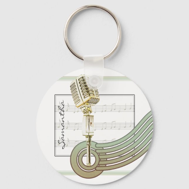 Retro Style Vintage Mic Personalised Keychain (Front)