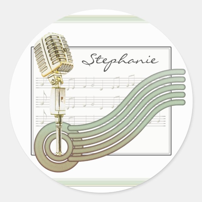Retro Style Vintage Mic Personalised Stickers (Front)