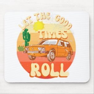 Retro style vintage sunset and classic car mouse pad