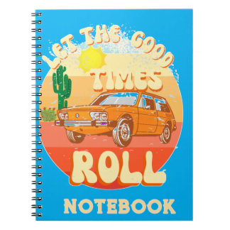 Retro style vintage sunset and classic car noteboo notebook