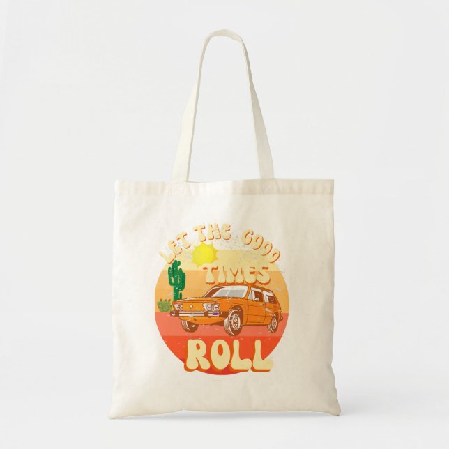 Retro style vintage sunset and classic car tote bag (Front)