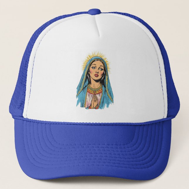 Retro Style Virgin Mary Trucker Hat (Front)