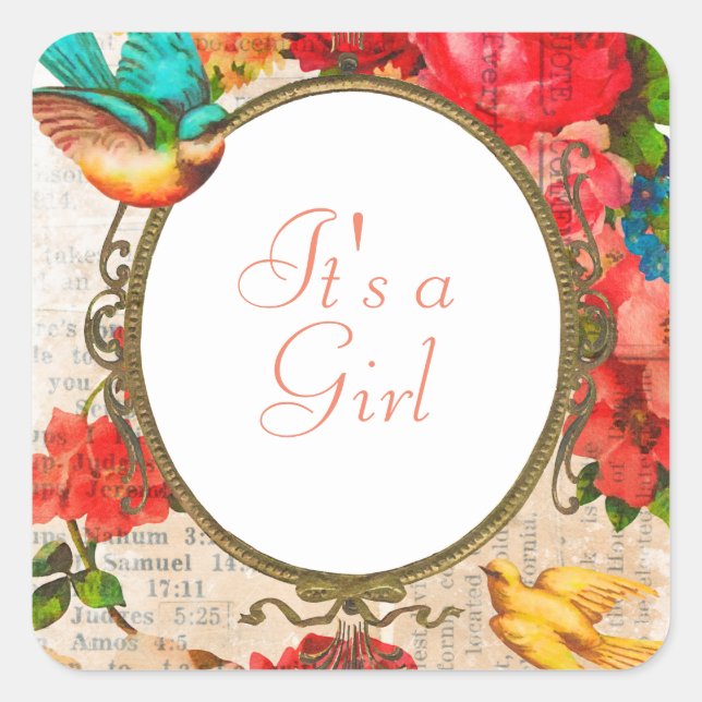 Retro Style Watercolor Flower FrameSquare Stickers (Front)