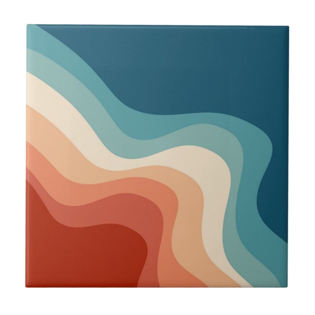 Retro style waves ceramic tile (Front)