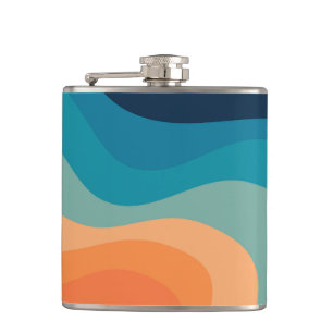 Retro style waves decoration hip flask