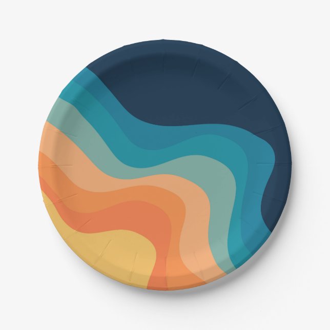 Retro style waves decoration paper plate (Front)
