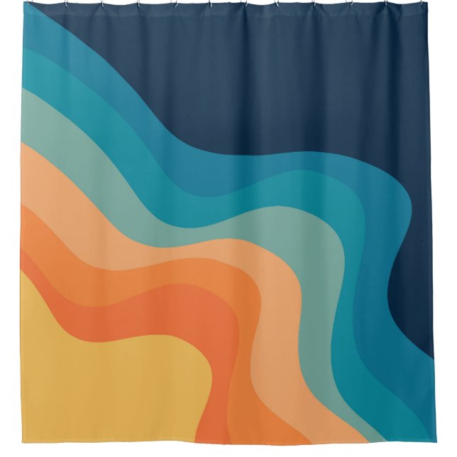 Retro style waves decoration shower curtain (Front)