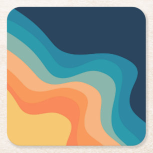 Retro style waves decoration square paper coaster
