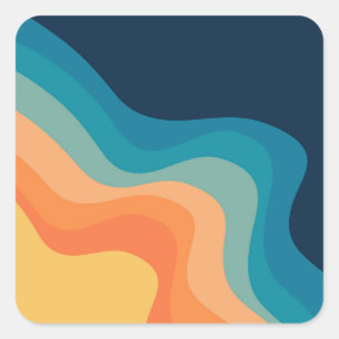 Retro style waves decoration square sticker