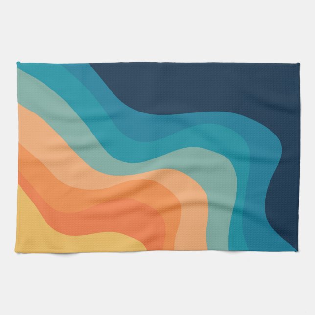 Retro style waves decoration tea towel (Horizontal)