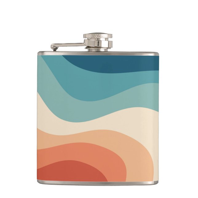 Retro style waves hip flask (Front)