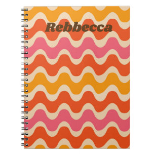 Retro Style Waves in pink orange red personalised  Notebook