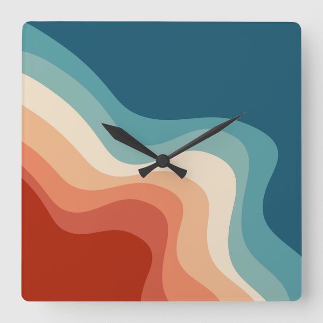 Retro style waves square wall clock (Front)
