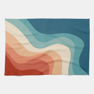 Retro style waves tea towel