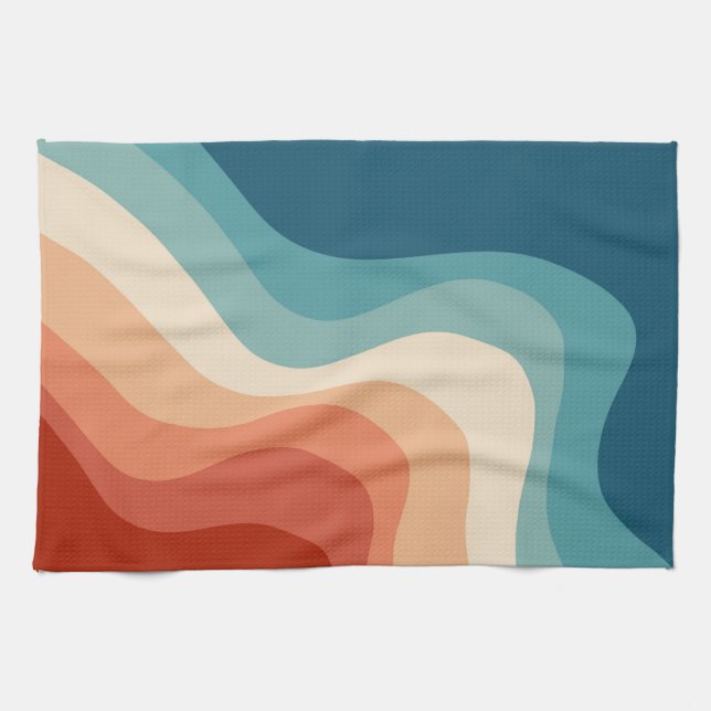Retro style waves tea towel (Horizontal)