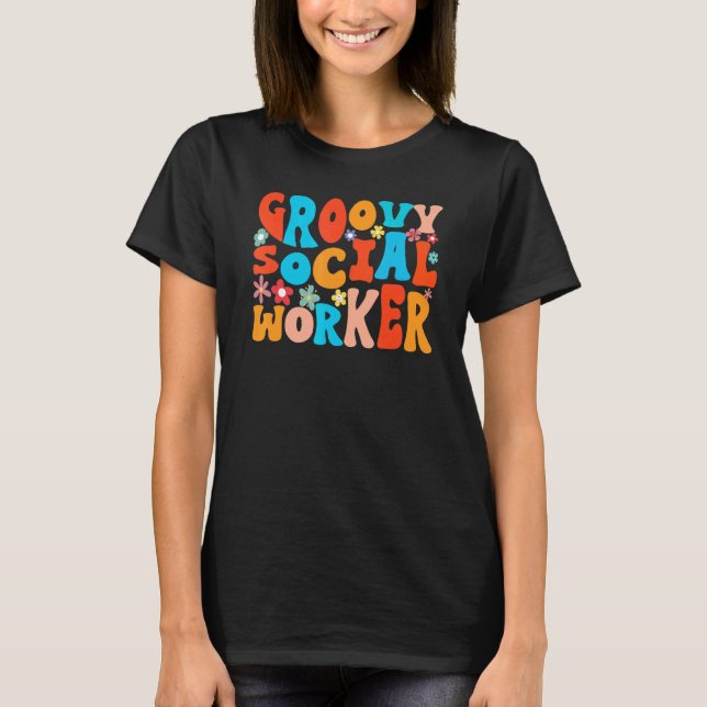Retro Style Wavy Groovy Social Worker   T-Shirt (Front)