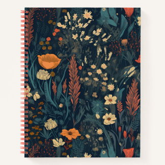 Retro style, wildflower, nature, darker floral notebook