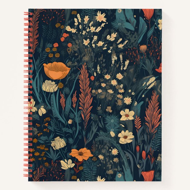 Retro style, wildflower, nature, darker floral notebook (Front)