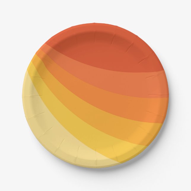 Retro style yellow and orange sun rays design paper plate (Front)