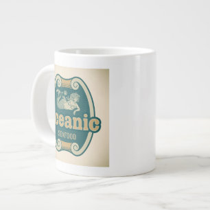 Retro-styled mermaid seafood label large coffee mug