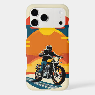 Retro Styled Motorcycle Rider in Scenic Sunset