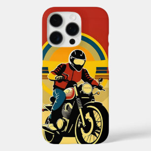 Retro Styled Motorcycle Rider in Scenic Sunset iPhone 16 Pro Case