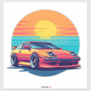 Retro Styled Sports Car with Sunset Background