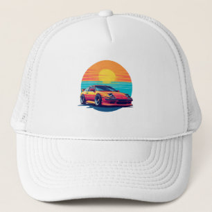 Retro Styled Sports Car with Sunset Background Trucker Hat