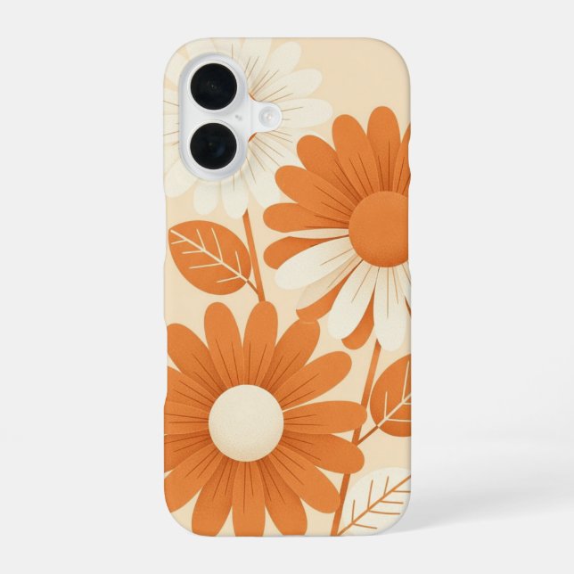 Retro Stylised Daisy Arrangement iPhone 16 Case (Back)