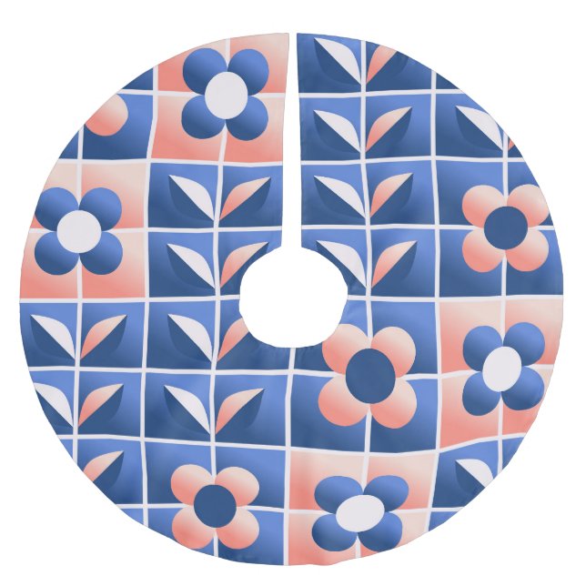 Retro stylised flowers: mosaic pattern. brushed polyester tree skirt (Front)