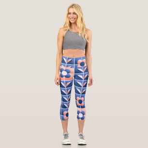 Retro stylised flowers: mosaic pattern. capri leggings