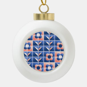 Retro stylised flowers: mosaic pattern. ceramic ball christmas ornament