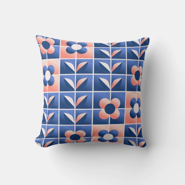 Retro stylised flowers: mosaic pattern. cushion (Front)