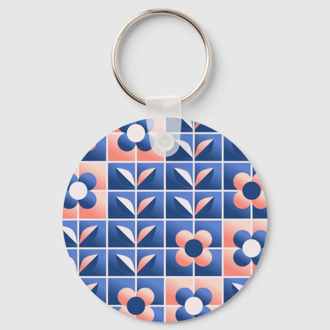 Retro stylised flowers: mosaic pattern. key ring (Front)