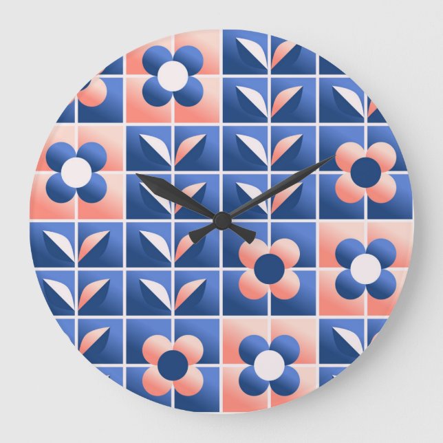 Retro stylised flowers: mosaic pattern. large clock (Front)