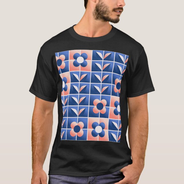 Retro stylised flowers: mosaic pattern. T-Shirt (Front)