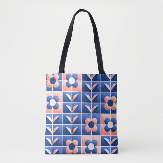 Retro stylised flowers: mosaic pattern. tote bag (Front)