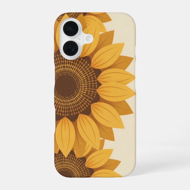 Retro Stylised Sunflower Geometry iPhone 16 Case (Back)