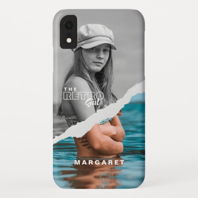 Retro Stylish Black & White Portrait Photo Display Case-Mate iPhone Case (Back)