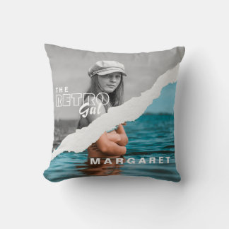 Retro Stylish Black & White Portrait Photo Display Cushion