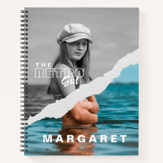 Retro Stylish Black & White Portrait Photo Display Notebook