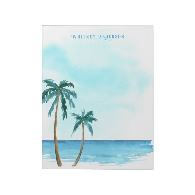 Retro Stylish Blue and White Tropical Palm Tree  Notepad (Rotated)