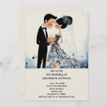 Retro stylish couple wedding invitation